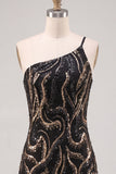 Robe de Bodycoming Bodycon Bodycon à paillettes noires à paillettes à une épaule