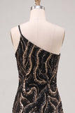 Robe de Bodycoming Bodycon Bodycon à paillettes noires à paillettes à une épaule