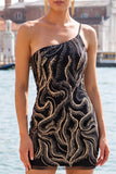 Robe de Bodycoming Bodycon Bodycon à paillettes noires à paillettes à une épaule