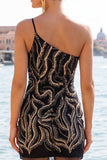 Robe de Bodycoming Bodycon Bodycon à paillettes noires à paillettes à une épaule