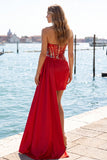 Robe de balaison à la maison Sweetheart Red Bodycon Corset transparent avec sequins froncés et ceinture