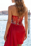 Robe de balaison à la maison Sweetheart Red Bodycon Corset transparent avec sequins froncés et ceinture