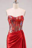 Robe de balaison à la maison Sweetheart Red Bodycon Corset transparent avec sequins froncés et ceinture