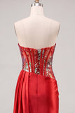 Robe de balaison à la maison Sweetheart Red Bodycon Corset transparent avec sequins froncés et ceinture