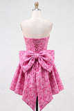 Robe de bal rose vif sans bustelles fleurie Jacquard en nœud de rentrée Jacquard avec lacet dans le dos