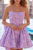 Robe de bal rose vif sans bustelles fleurie Jacquard en nœud de rentrée Jacquard avec lacet dans le dos