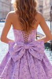 Robe de bal rose vif sans bustelles fleurie Jacquard en nœud de rentrée Jacquard avec lacet dans le dos