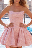 Robe de bal rose vif sans bustelles fleurie Jacquard en nœud de rentrée Jacquard avec lacet dans le dos