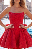 Robe de bal rose vif sans bustelles fleurie Jacquard en nœud de rentrée Jacquard avec lacet dans le dos