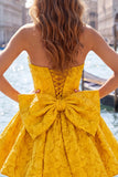 Robe de bal rose vif sans bustelles fleurie Jacquard en nœud de rentrée Jacquard avec lacet dans le dos