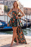 Robe de rentrée Jacquard à col carré bleu clair A-Line avec dentelle dans le dos