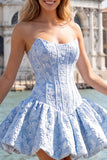 Robe de rentrée à la maison A-Line Jacquard Blu Corset Floral