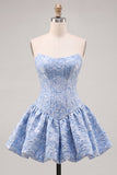 Robe de rentrée à la maison A-Line Jacquard Blu Corset Floral