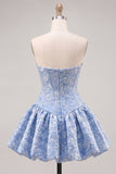 Robe de rentrée à la maison A-Line Jacquard Blu Corset Floral