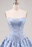 Robe de rentrée à la maison A-Line Jacquard Blu Corset Floral