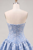 Robe de rentrée à la maison A-Line Jacquard Blu Corset Floral