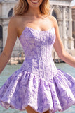 Robe de rentrée à la maison A-Line Jacquard Blu Corset Floral