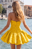 Robe de rentrée à la maison A-Line Jacquard Blu Corset Floral