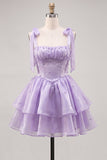 Robe de retour à la maison en palier mini perle Lilas Conte de Fées avec dentelle dans le dos
