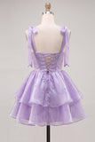 Robe de retour à la maison en palier mini perle Lilas Conte de Fées avec dentelle dans le dos