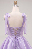 Robe de retour à la maison en palier mini perle Lilas Conte de Fées avec dentelle dans le dos