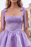 Robe de retour à la maison en palier mini perle Lilas Conte de Fées avec dentelle dans le dos