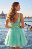 Robe de fin d’année à la maison jaune à paillettes fleuries à col en V en ligne A