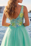 Robe de fin d’année à la maison jaune à paillettes fleuries à col en V en ligne A