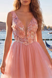Robe de fin d’année à la maison jaune à paillettes fleuries à col en V en ligne A