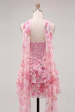 Robe de rentrée à la maison à la maison en perles florales à étages A-Line avec écharpe de col