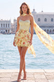 Robe de rentrée à la maison à la maison en perles florales à étages A-Line avec écharpe de col