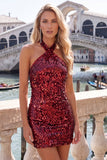 Robe courte de rentrée à la maison à col nu bleu royal bleu Bodycon scintillante