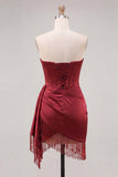 Corset Bordeaux moulant Sweetheart Froigné Dentelle à franges Back Homecoming Robe