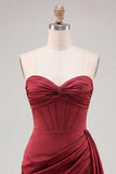 Corset Bordeaux moulant Sweetheart Froigné Dentelle à franges Back Homecoming Robe
