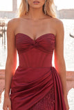 Corset Bordeaux moulant Sweetheart Froigné Dentelle à franges Back Homecoming Robe