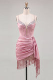 Corset moulant rose robe courte de balles à perles à franges et ceinture