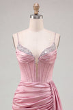 Corset moulant rose robe courte de balles à perles à franges et ceinture