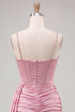 Corset moulant rose robe courte de balles à perles à franges et ceinture