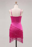 Robe courte de rentrée à la maison avec bretelles courtes en satin fuchsia bodycon bretelles
