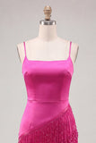 Robe courte de rentrée à la maison avec bretelles courtes en satin fuchsia bodycon bretelles
