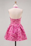 Robe courte de rentrée à la maison à col fuchsia fuchsia à col nu Jacquard