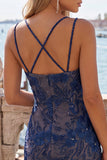 Robe courte de rentrée à la maison bleu clair Bodycon bretelles fines florales avec perles