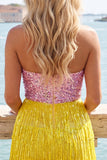 Robe cocktail bodycon sans bretelles Fuchsia avec franges
