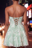 Robe courte de rentrée à la maison bleue bleue A-Line Sweetheart Flower, perle à la maison, avec dentelle dans le dos