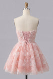 Robe courte de rentrée à la maison bleue bleue A-Line Sweetheart Flower, perle à la maison, avec dentelle dans le dos