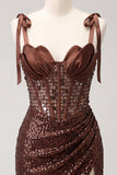 Corset transparent scintillant, sequins bodycon, lacets dans le dos, bretelles à ruban, robe de rentrée à la maison avec fente