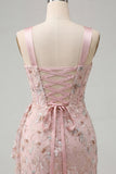 Corset bodycon blush à col nu et lacet relevé dans le dos, robe de bal froncée avec ceinture