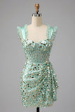 Robe de fin d’année Champagne Bodycon Corset transparent Corset à volants et fronçés