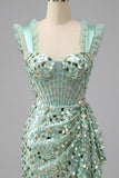 Robe de fin d’année Champagne Bodycon Corset transparent Corset à volants et fronçés