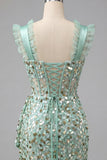 Robe de fin d’année Champagne Bodycon Corset transparent Corset à volants et fronçés